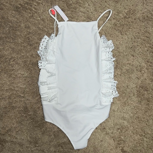 Lolli Bathing Suit White Ruffle Cheeky One piece Swimsuit Size Large NWT - Picture 3 of 11